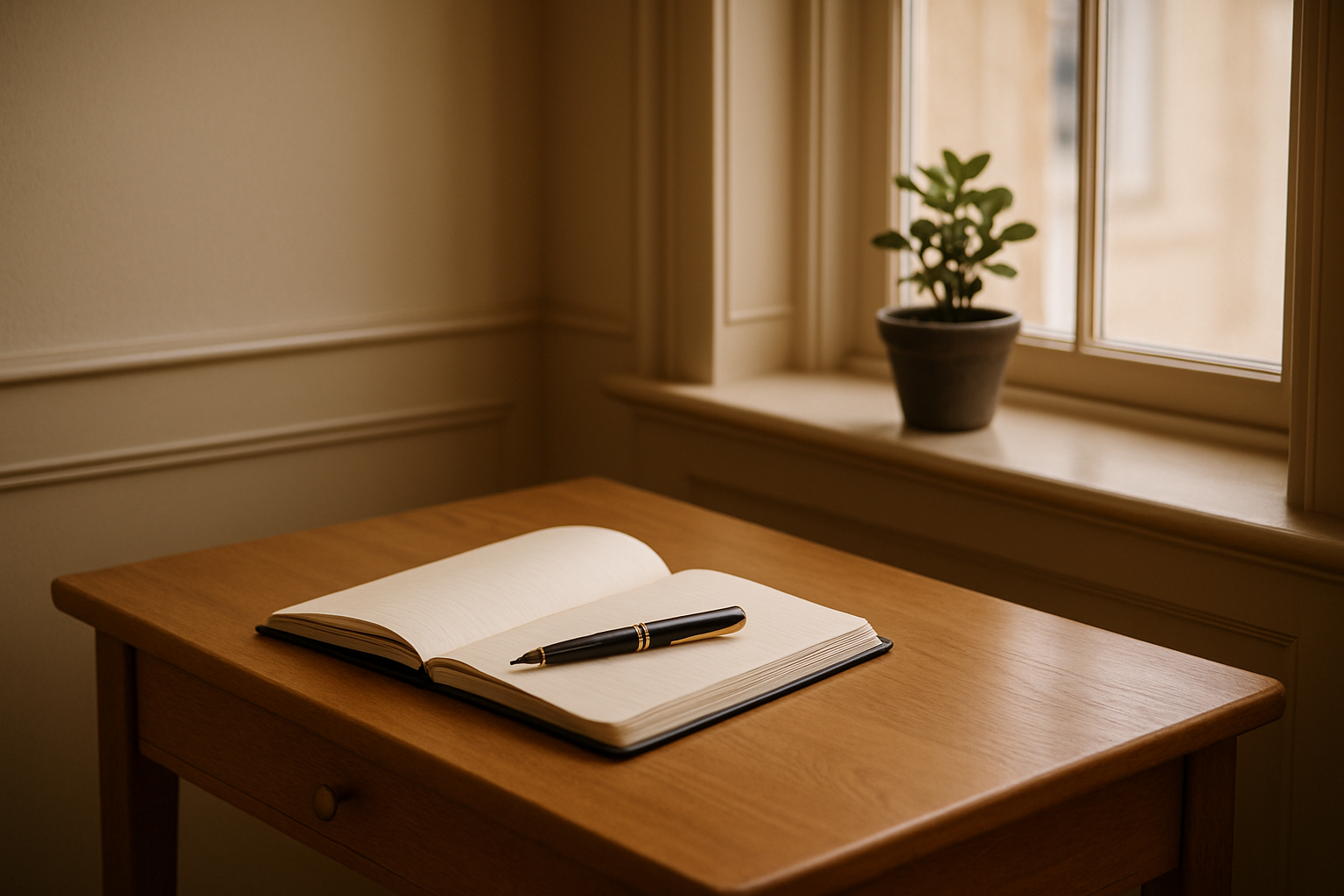 A quiet desk by a window